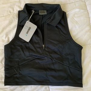 NWT GYMSHARK Black Zipup Crop Top S